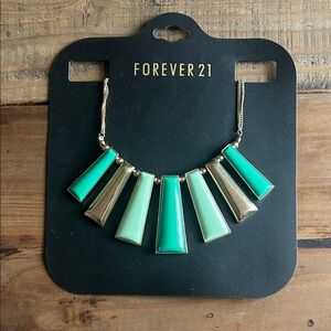 Forever 21 Teal and Mint Geometric Bib Necklace with Gold Accents